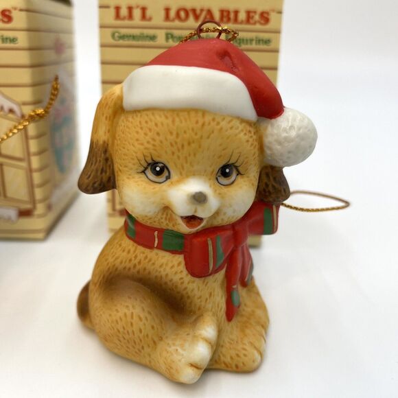 3 Russ Berrie Li'l Lovables Mini Porcelain Figurine Christmas Ornaments Cat Bear - Picture 6 of 9